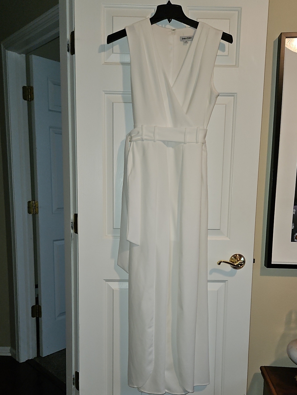 Shelby & Palmer V-Neck Sleeveless Walk Thru Jumpsuit with Belt